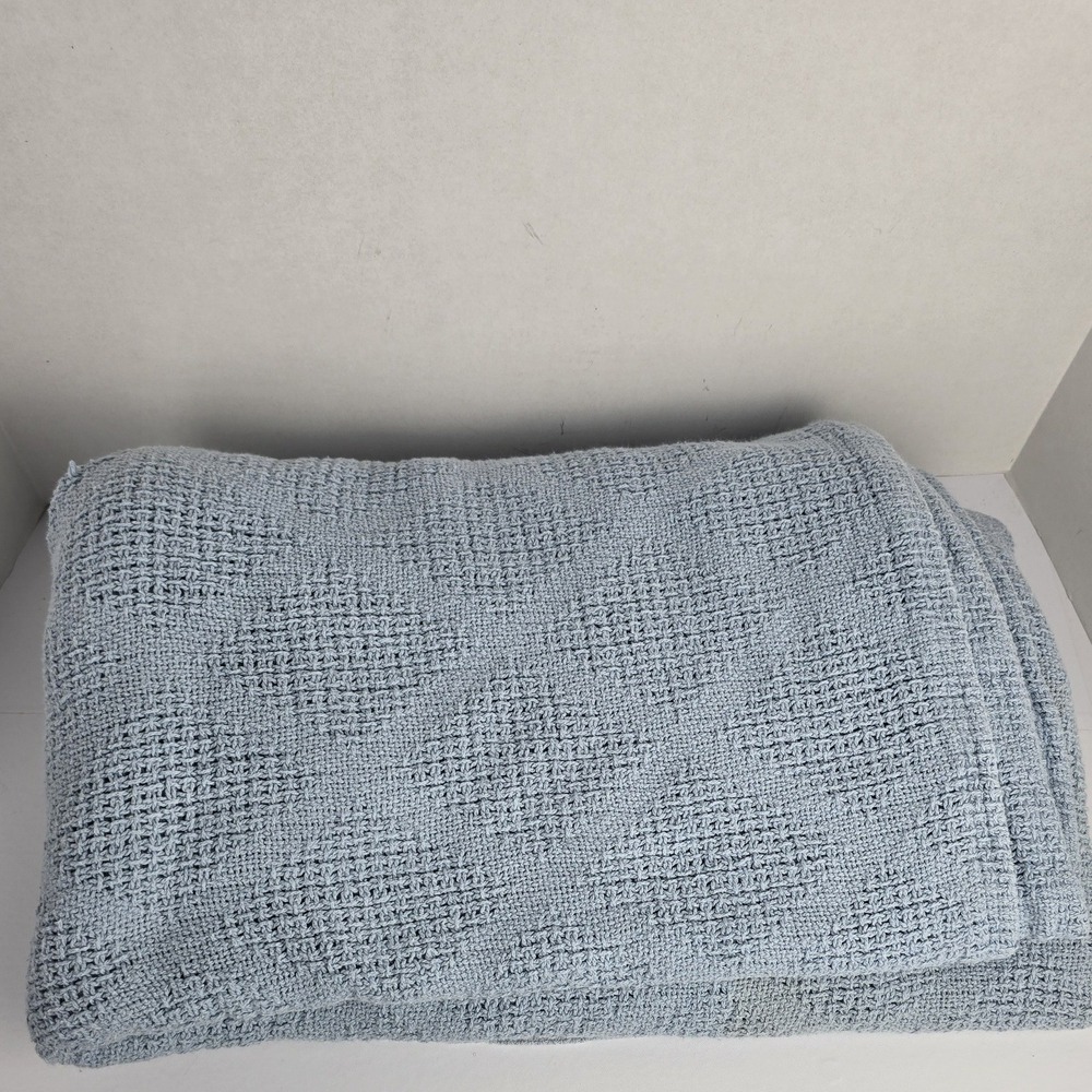 Fieldcrest Blanket Blue Waffle Weave Thermal Cotton Vintage USA Made